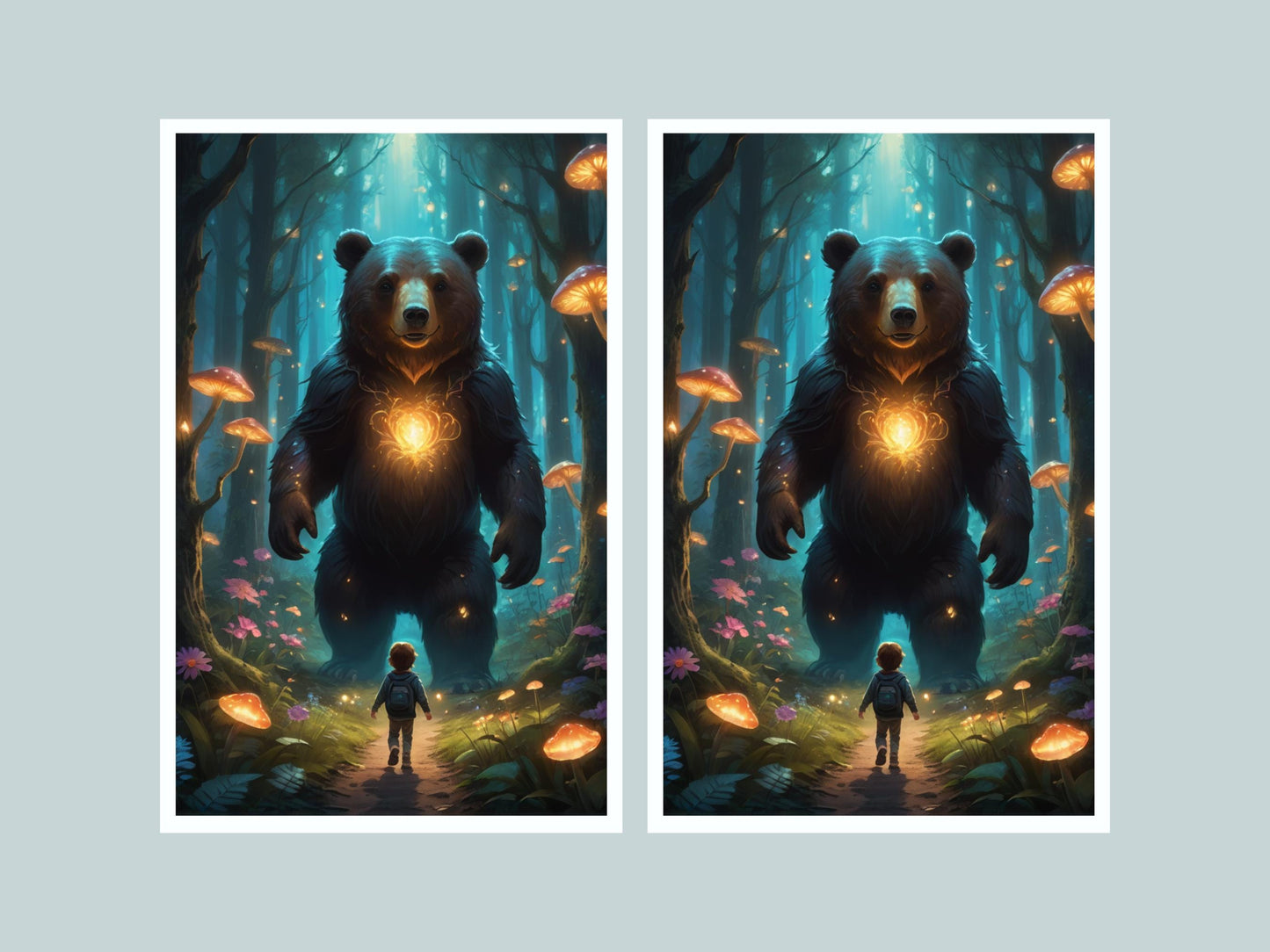 Glowing Bear Spirit & Child | Mystical Forest Digital Artwork | Instant Download Print. Downloadable Artwork. Wall Frame. Beautifully Made