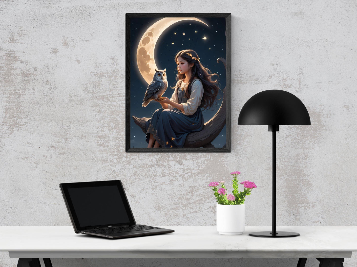 Glowing Owl Art; Digital Print, Wall Celestial Owl Print: Printable Wall Art. Stargazer Gift