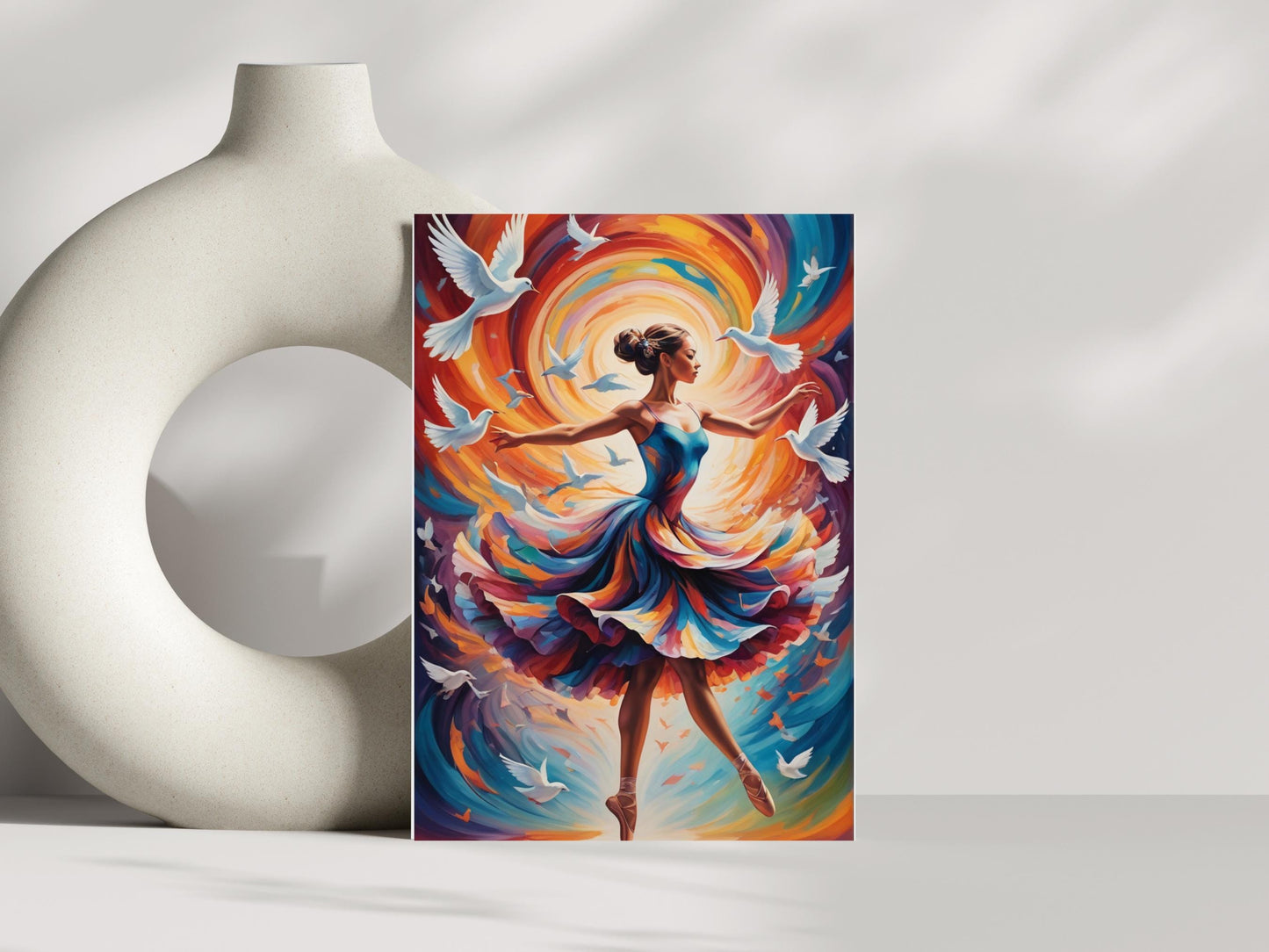 Grace in Motion: Ballet Dancer with Swirling Doves | Elegant Digital Art Print | Instant Download Wall Decor