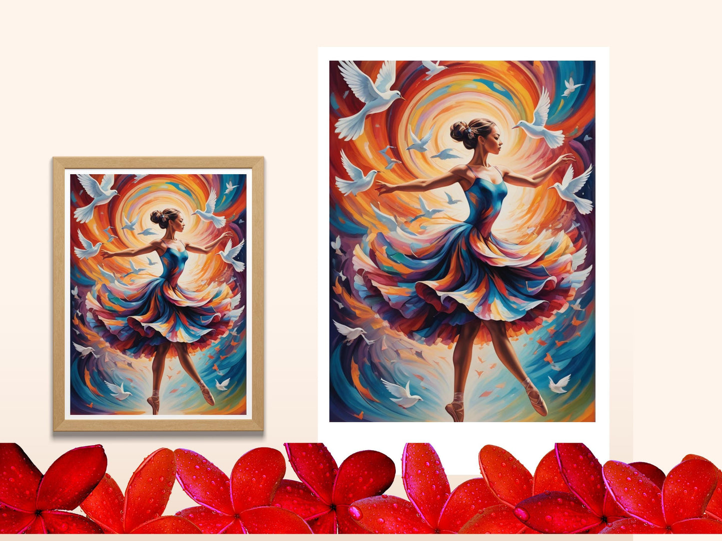 Grace in Motion: Ballet Dancer with Swirling Doves | Elegant Digital Art Print | Instant Download Wall Decor