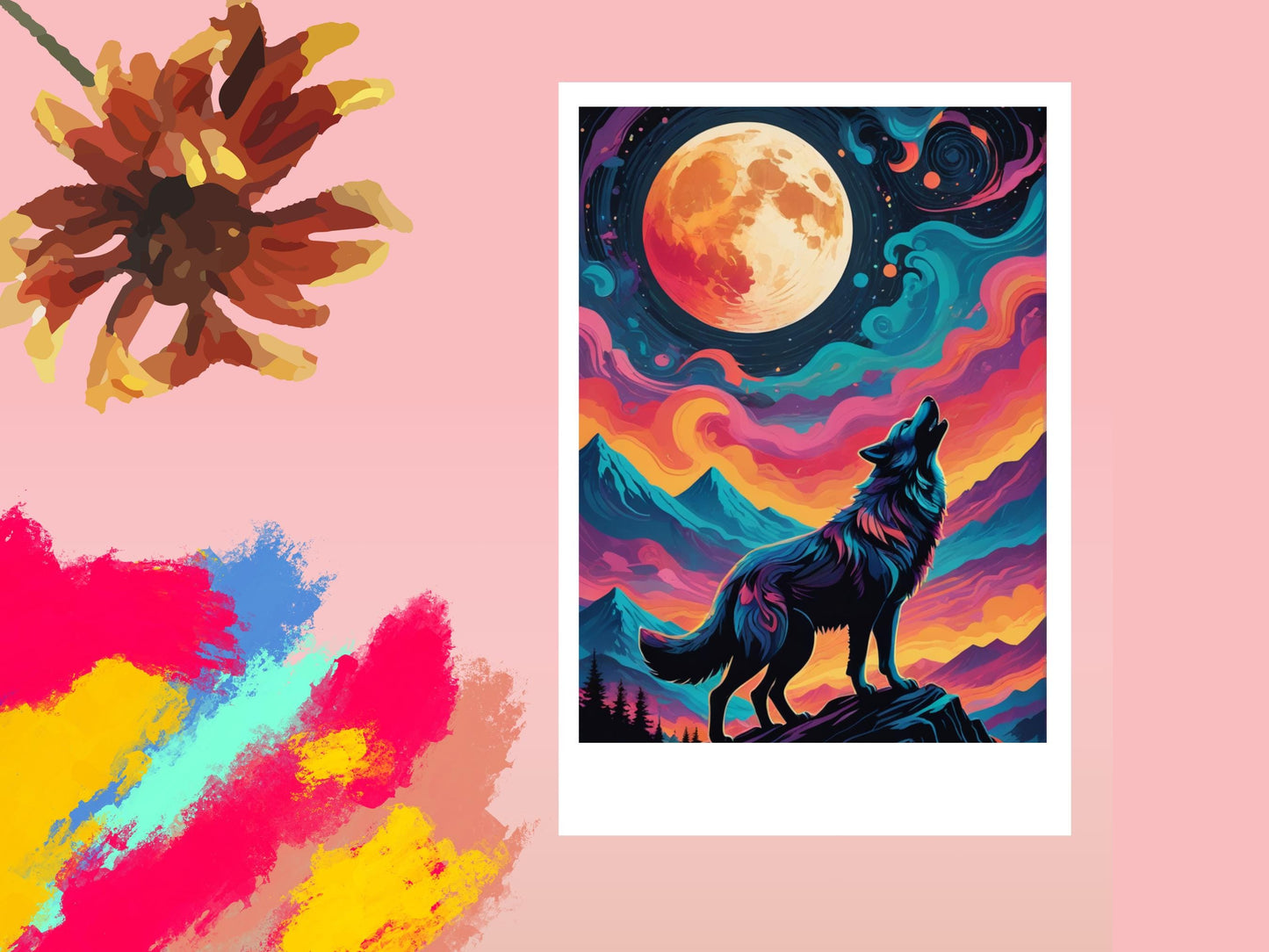 Howling Wolf: Majestic Moonlit Digital Art Print | Instant Download Wildlife Wall Decor | Nature-Inspired Artwork