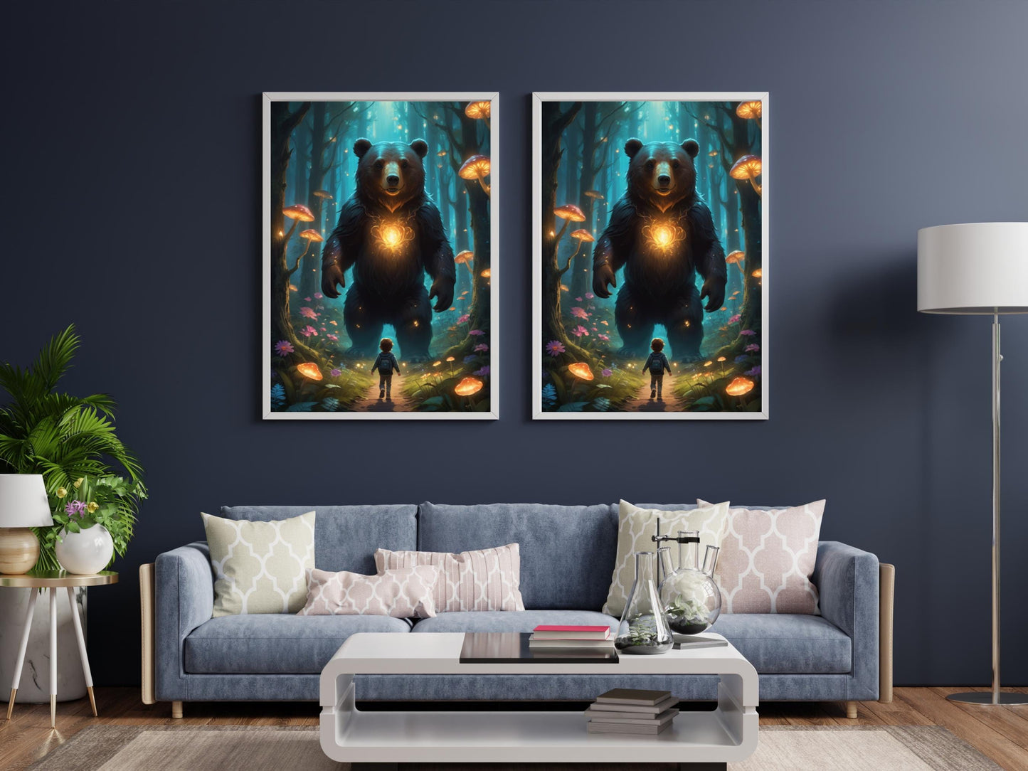 Glowing Bear Spirit & Child | Mystical Forest Digital Artwork | Instant Download Print. Downloadable Artwork. Wall Frame. Beautifully Made