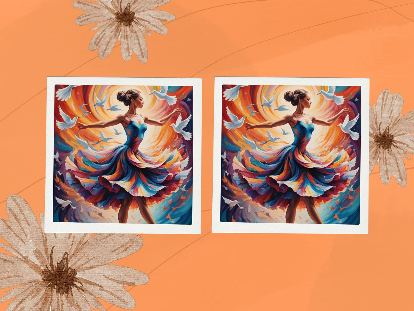 Grace in Motion: Ballet Dancer with Swirling Doves | Elegant Digital Art Print | Instant Download Wall Decor
