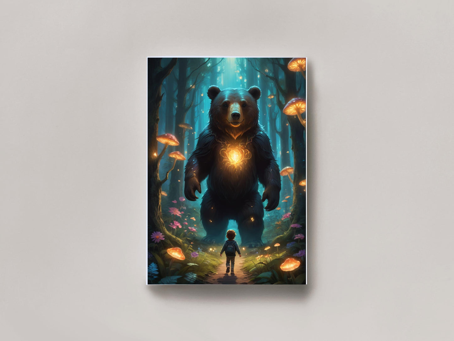 Glowing Bear Spirit & Child | Mystical Forest Digital Artwork | Instant Download Print. Downloadable Artwork. Wall Frame. Beautifully Made