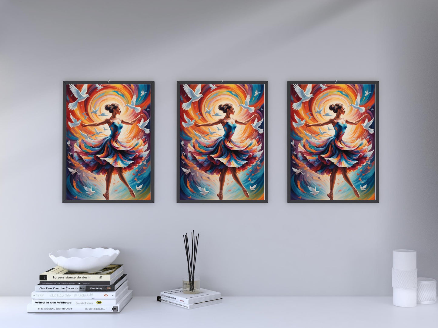 Grace in Motion: Ballet Dancer with Swirling Doves | Elegant Digital Art Print | Instant Download Wall Decor