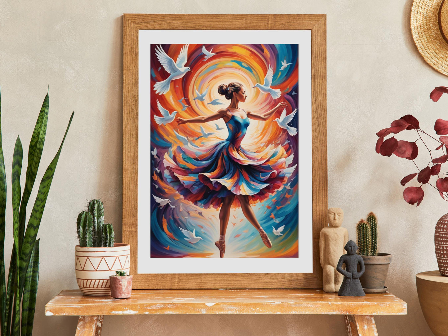 Grace in Motion: Ballet Dancer with Swirling Doves | Elegant Digital Art Print | Instant Download Wall Decor