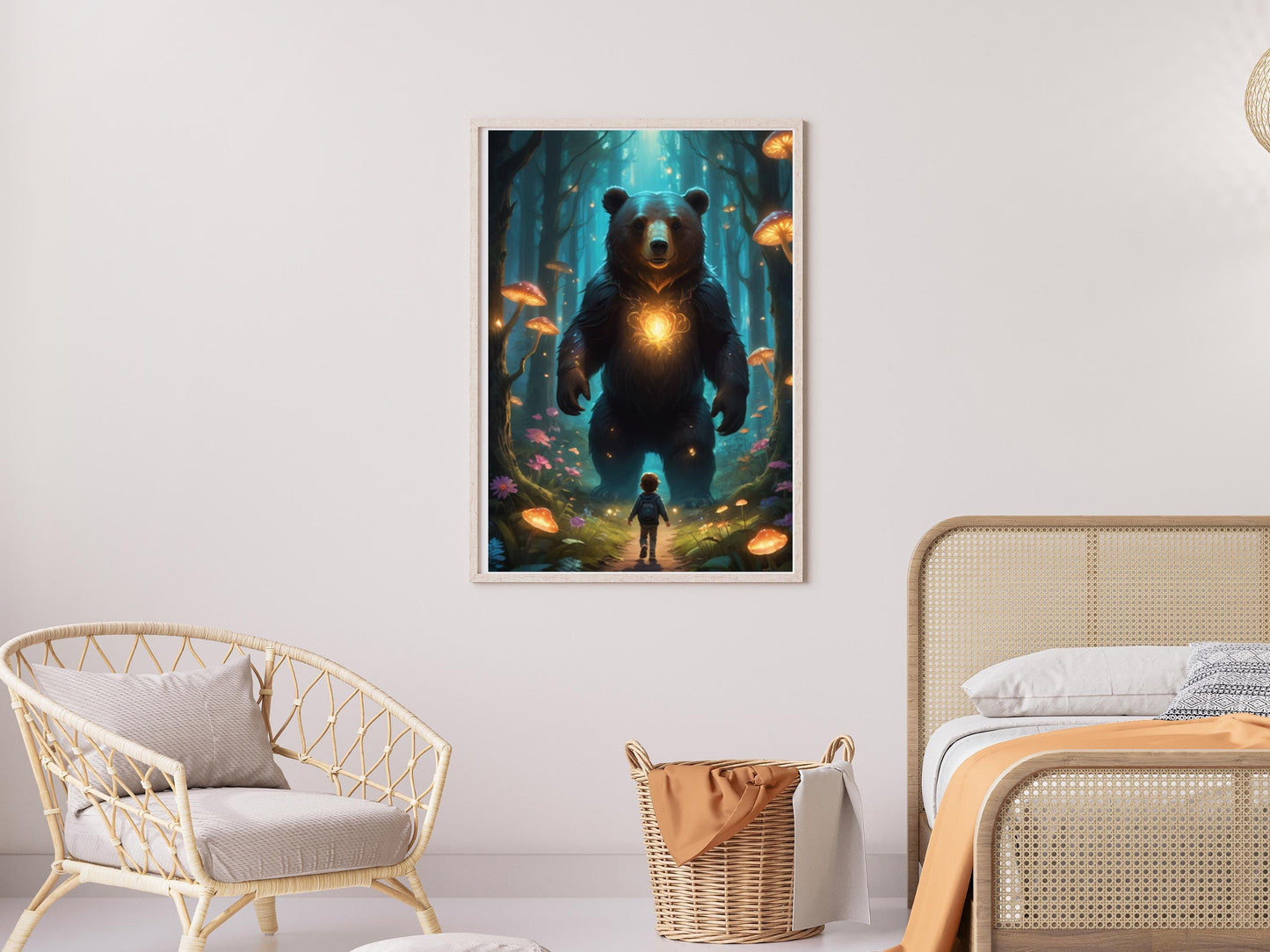 Glowing Bear Spirit & Child | Mystical Forest Digital Artwork | Instant Download Print. Downloadable Artwork. Wall Frame. Beautifully Made