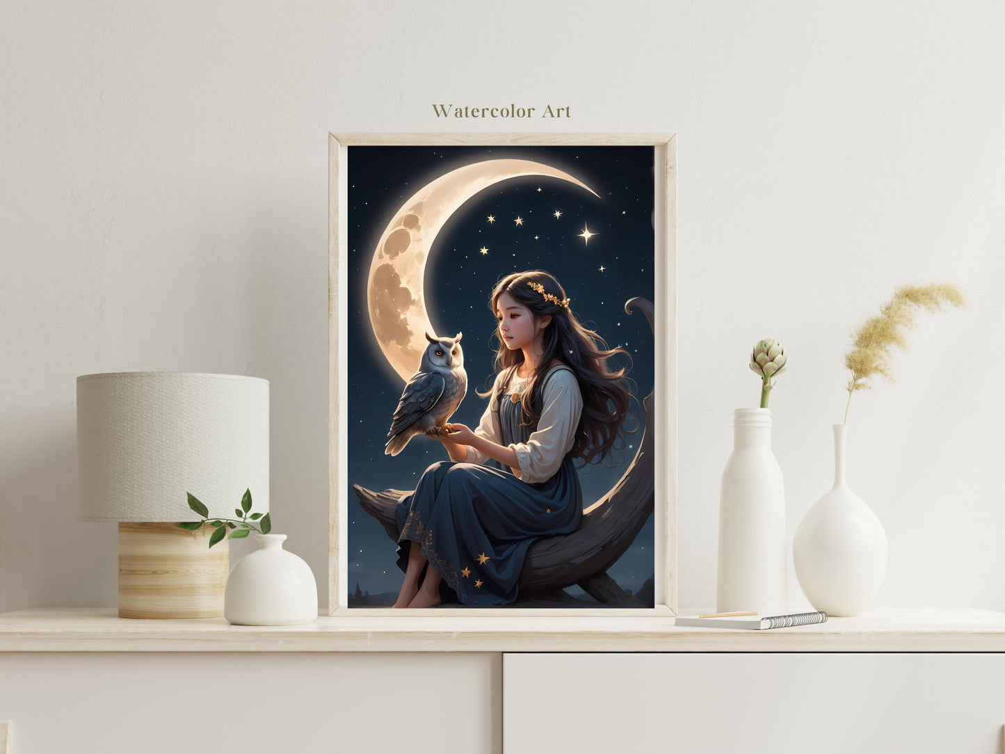Glowing Owl Art; Digital Print, Wall Celestial Owl Print: Printable Wall Art. Stargazer Gift
