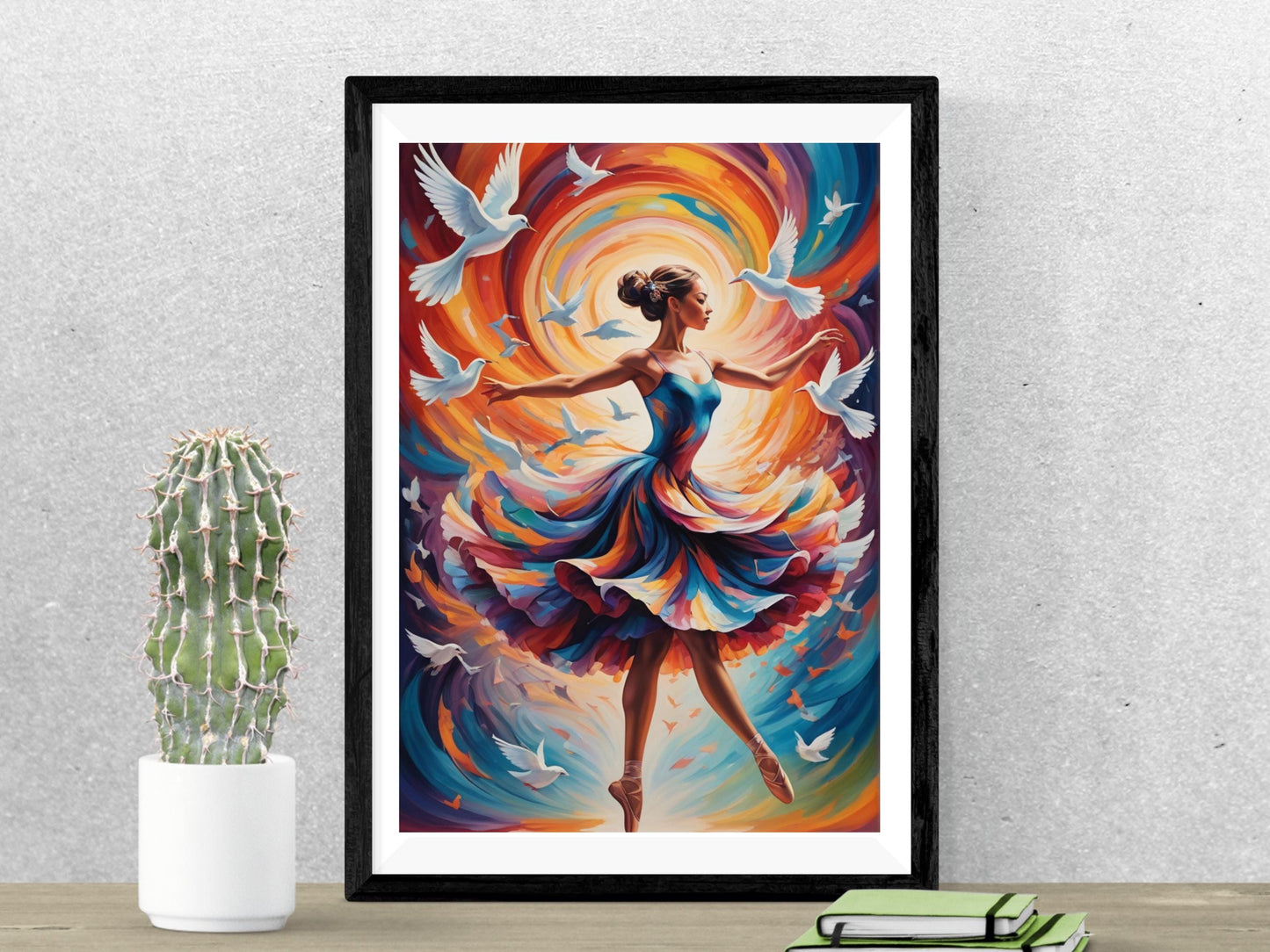 Grace in Motion: Ballet Dancer with Swirling Doves | Elegant Digital Art Print | Instant Download Wall Decor