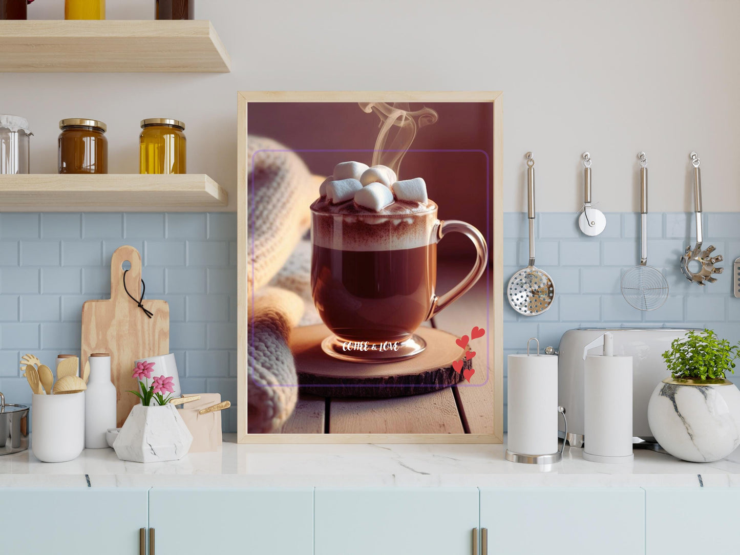 Coffee & Love Digital Art Print – Cozy Instant Download | Printable Wall Art by Cloaked Creatives. Beautiful Office and Kitchen Wall Art.