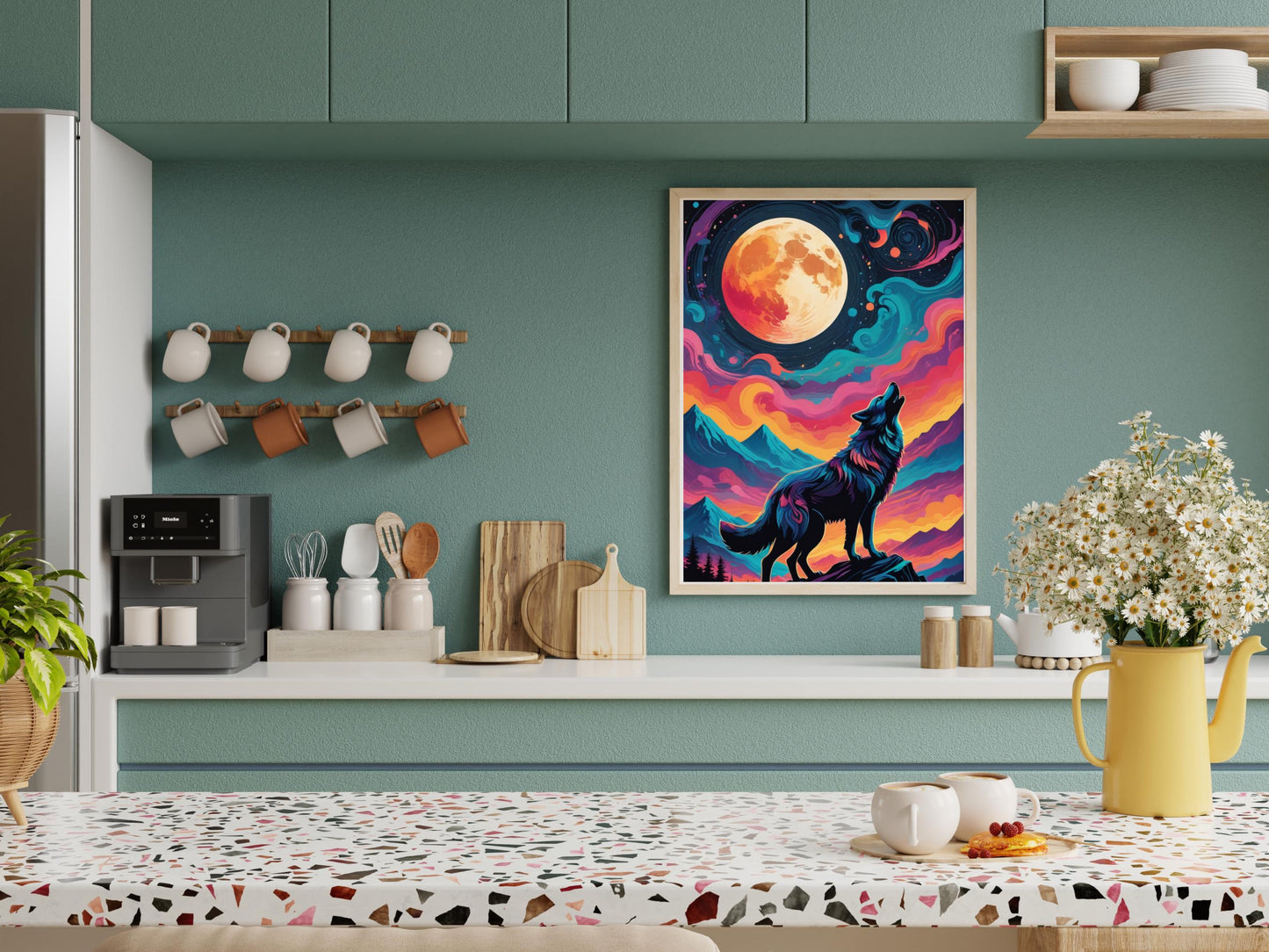 Howling Wolf: Majestic Moonlit Digital Art Print | Instant Download Wildlife Wall Decor | Nature-Inspired Artwork