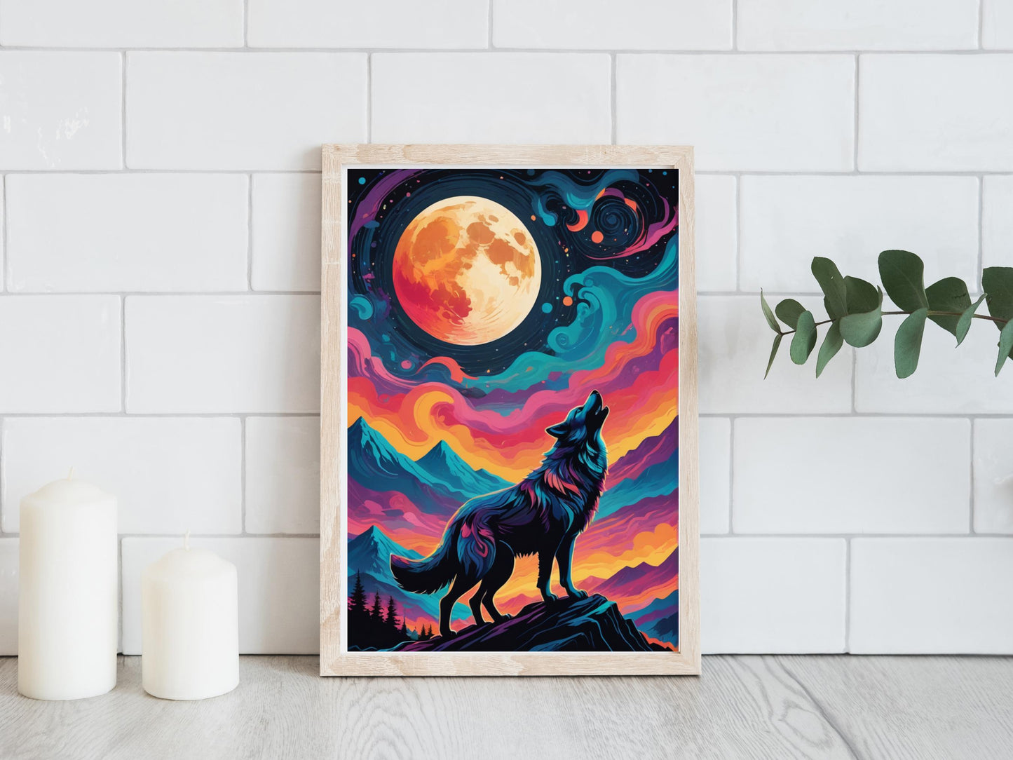 Howling Wolf: Majestic Moonlit Digital Art Print | Instant Download Wildlife Wall Decor | Nature-Inspired Artwork
