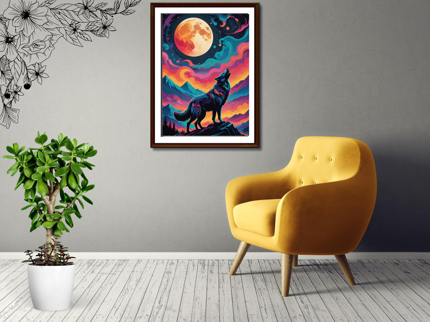 Howling Wolf: Majestic Moonlit Digital Art Print | Instant Download Wildlife Wall Decor | Nature-Inspired Artwork