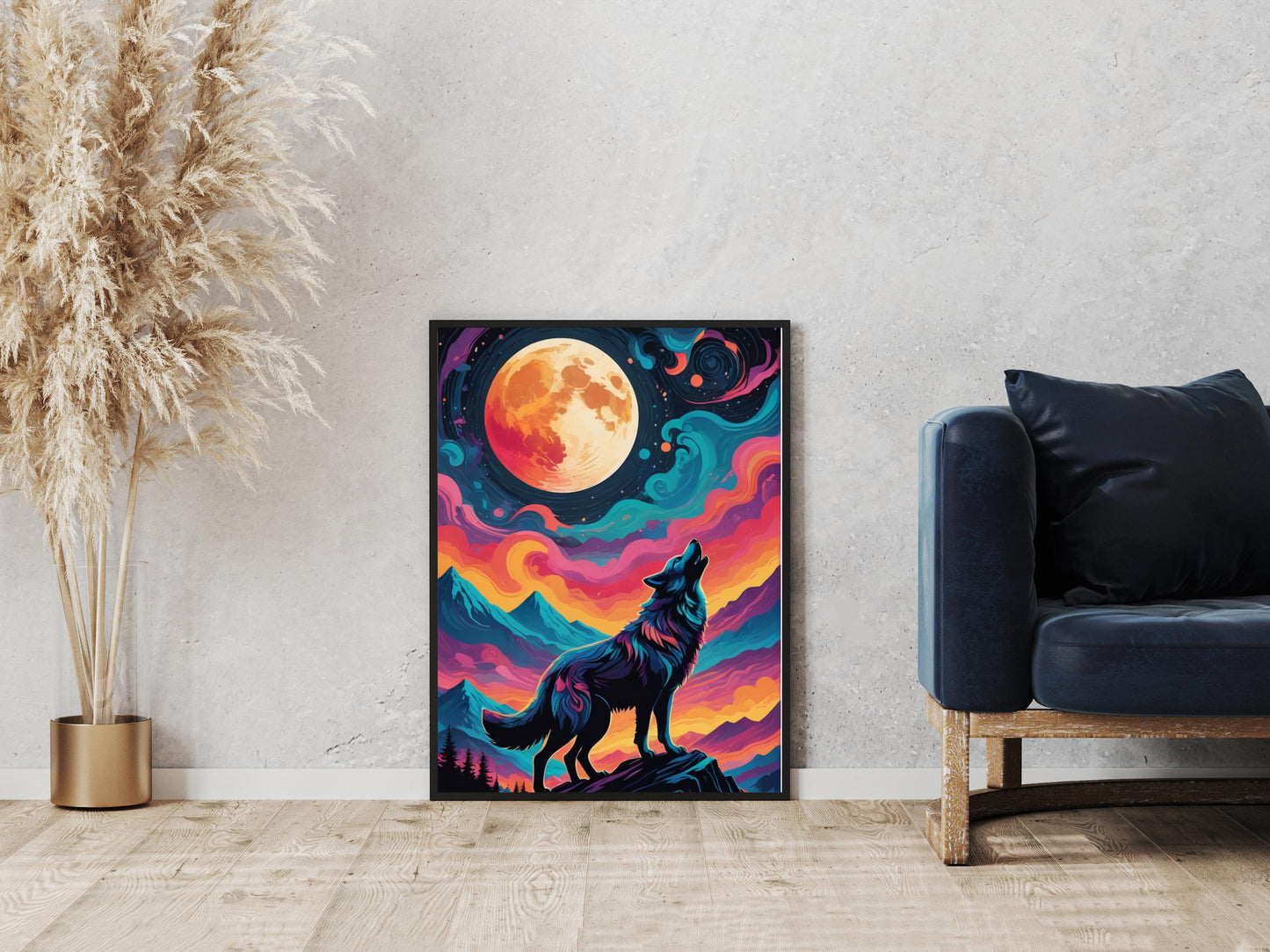 Howling Wolf: Majestic Moonlit Digital Art Print | Instant Download Wildlife Wall Decor | Nature-Inspired Artwork